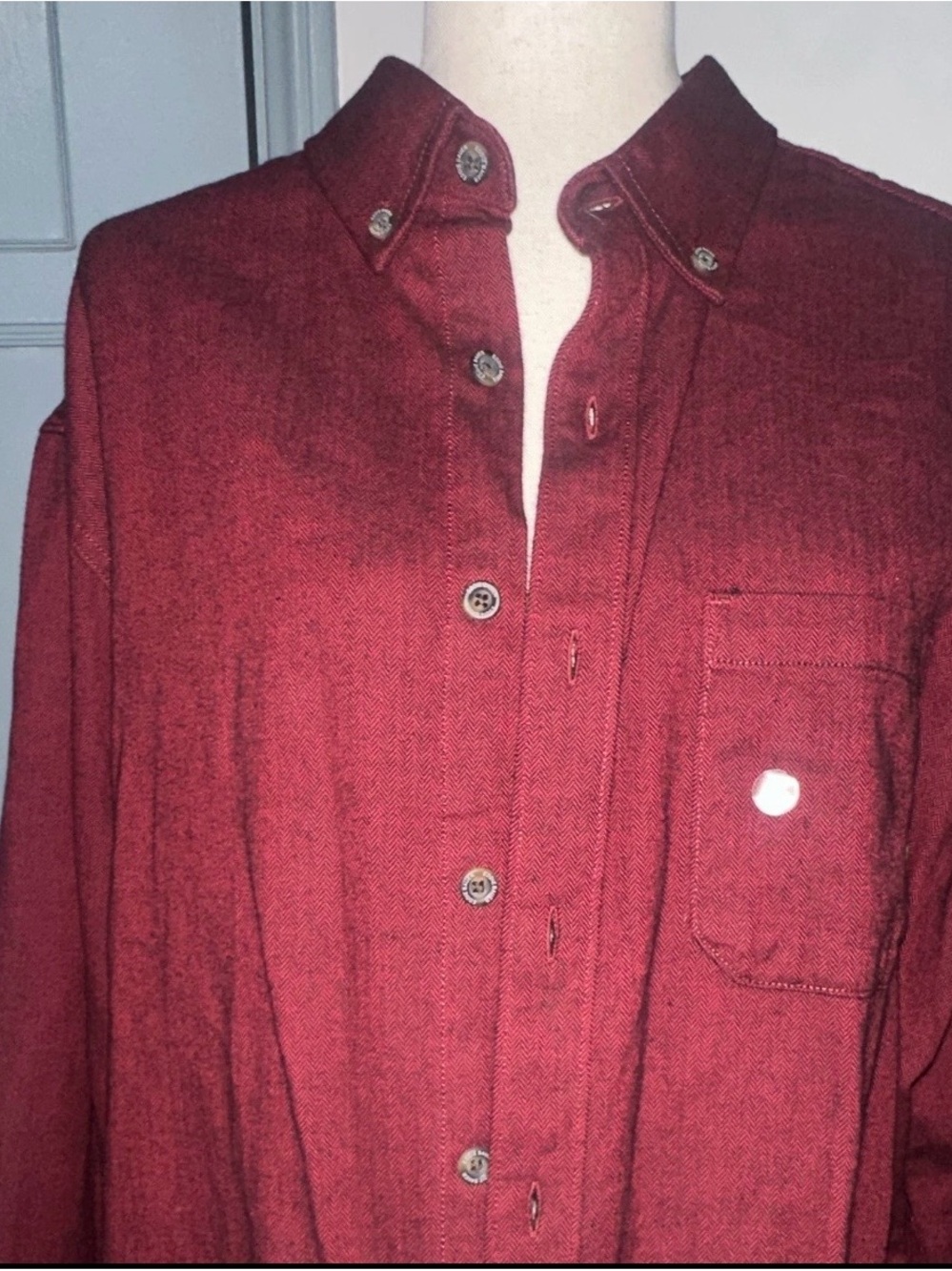 Men’s Eddie Bauer Burgundy Herringbone Button Up Shirt TXL
